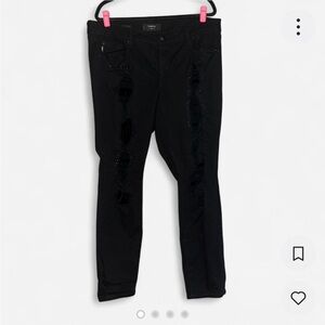 Black Torrid Size 14 skinny jeans with distressed details beading and velvet